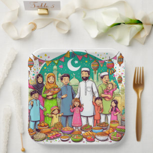 Happy Eid Family Funny feiert Design Pappteller