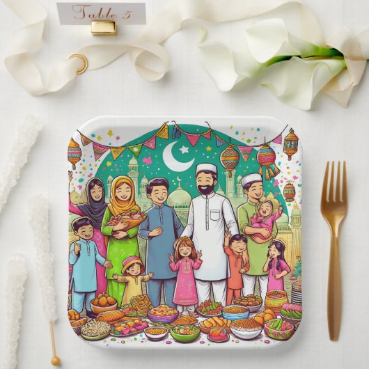 Happy Eid Family Funny feiert Design Pappteller (Hochzeit)
