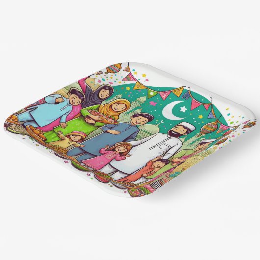 Happy Eid Family Funny feiert Design Pappteller (Gewinkelt)