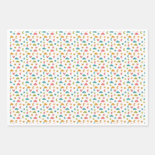 Happy Eid Kids Blue Pink Moon Star Zitat Geschenkpapier Set (Vorderseite 2)