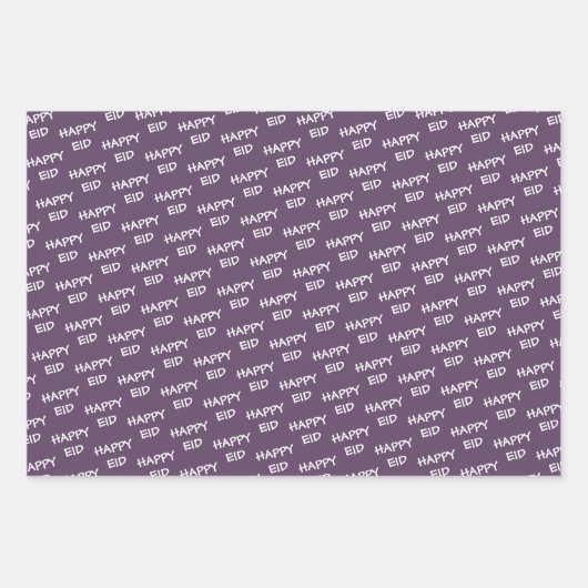Happy Eid Kids Lila Moon Star Zitat Geschenkpapier Set (Vorderseite)