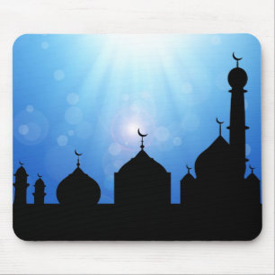 Happy Eid Moschee mit Sonnenrochen Mousepad