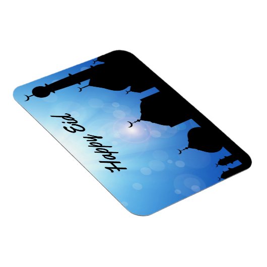 Happy Eid Moschee mit Sonnenstrahlen - Flexibles M Magnet (Rechte Seite)