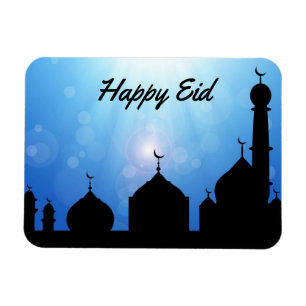 Happy Eid Moschee mit Sonnenstrahlen - Flexibles M Magnet