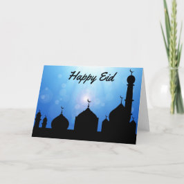 Happy Eid Moschee mit Sonnenstrahlen - Grußkarte Feiertagskarte