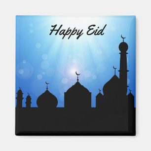 Happy Eid Moschee mit Sonnenstrahlen - Magnet