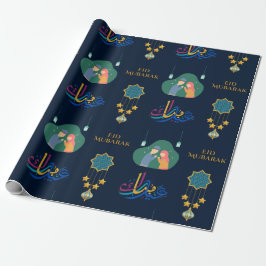Happy Eid Mubarak 1445 Hijriah Navy Blue Geschenkpapier