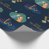 Happy Eid Mubarak 1445 Hijriah Navy Blue Geschenkpapier (Ecke)