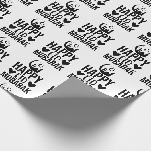 Happy Eid Mubarak Crescent Moschee Schwarz-weiß Geschenkpapier (Ecke)