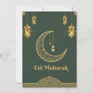Happy Eid Mubarak Dark Green und Golden Crescent Feiertagskarte