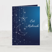 Happy Eid Mubarak Sparkling White Moon Stars Blau Karte (Vorderseite)