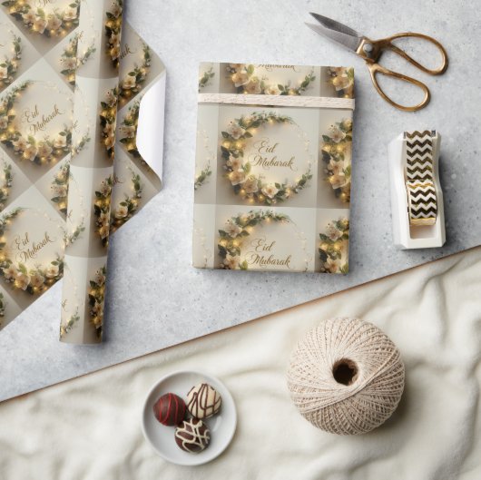 Happy Eid Mubarak White Hilal Wrapping  Paper  Geschenkpapier (Kunsthandwerk)