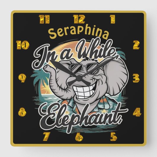 Happy Elefant am sonnigen Strand Quadratische Wanduhr (Vorderseite)