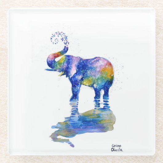 Happy Elefant Aquarell Glasuntersetzer (Vorderseite)