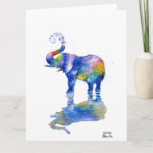 Happy Elefant Aquarell Karte (Vorderseite)