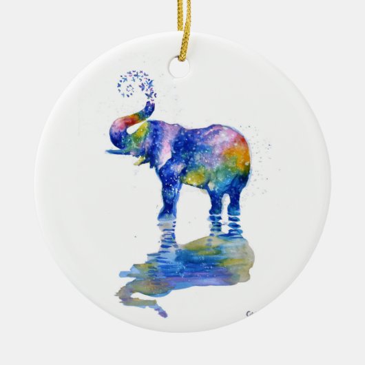Happy Elefant Aquarell Keramik Ornament (Vorne)