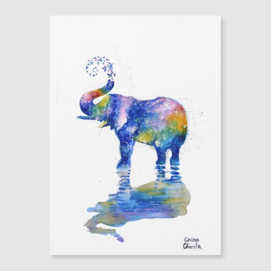 Happy Elefant Aquarell Magnetkarte (Vorderseite)