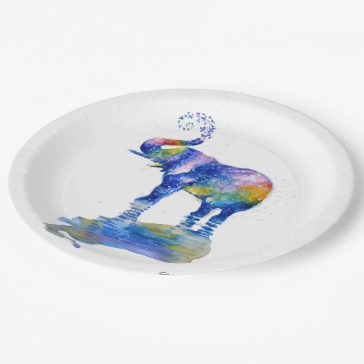 Happy Elefant Aquarell Pappteller (Schrägansicht)