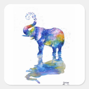 Happy Elefant Aquarell Quadratischer Aufkleber