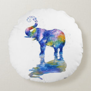Happy Elefant Aquarell Rundes Kissen