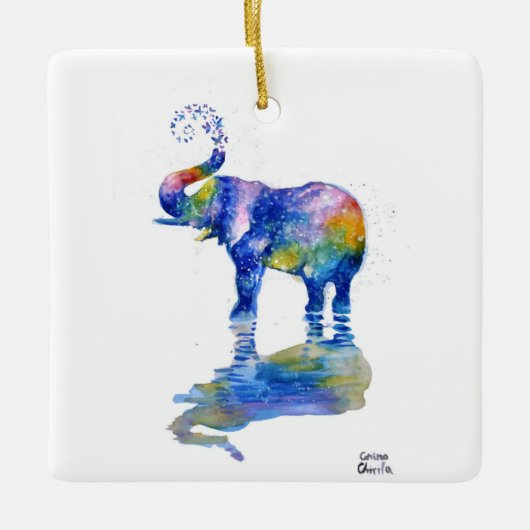 Happy Elefant Water Color Malerei Keramik Ornament (Vorderseite)