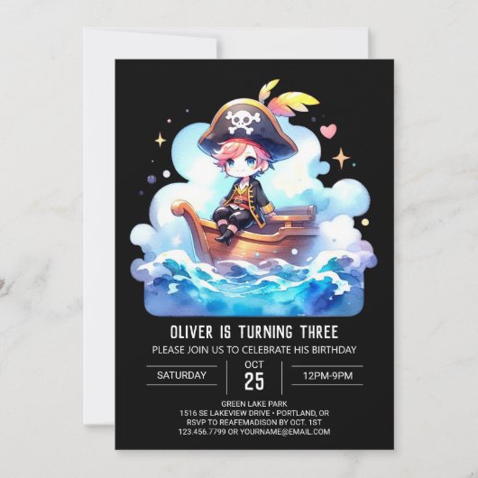 Happy Elegant Pirate Birthday Einladung (Vorderseite)