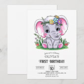 Happy Elephant 1. Geburtstag digital Einladung (Vorne/Hinten)