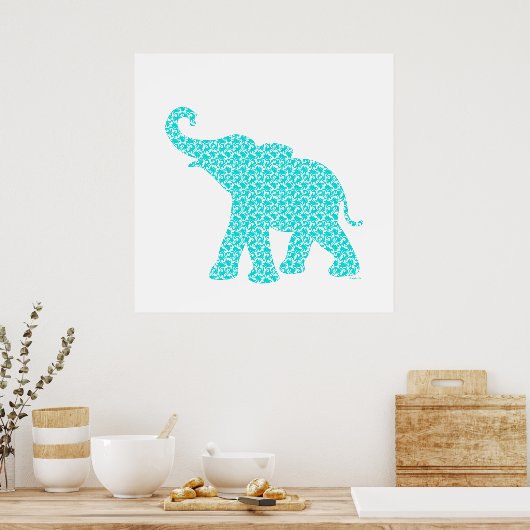 Happy Elephant Art Green Pattern Moderne Poster (Küche)