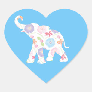 Happy Elephant Art Pattern Blume Niedlich Einzigar Herz-Aufkleber