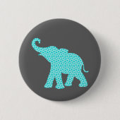 Happy Elephant Art Türkis Muster Moderne Button (Vorderseite)