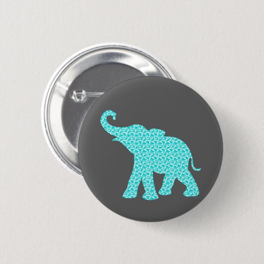 Happy Elephant Art Türkis Muster Moderne Button (Vorne & Hinten)