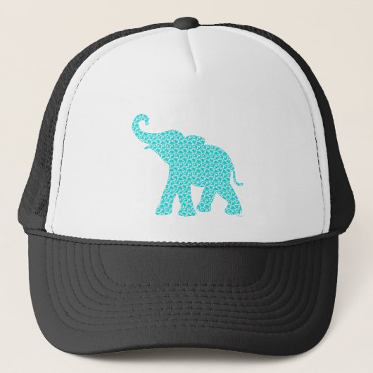 Happy Elephant Art Türkis Muster Moderne Truckerkappe (Vorderseite)