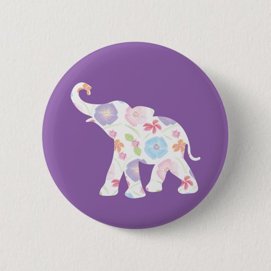 Happy Elephant-Big-Blume-Muster Moderne Button (Vorderseite)