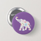 Happy Elephant-Big-Blume-Muster Moderne Button (Vorne & Hinten)
