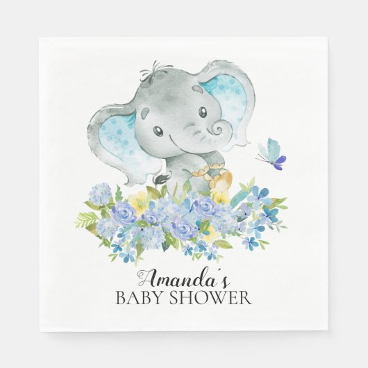 Happy Elephant Boys Baby Shower Paper Napkins Serviette (Vorderseite)