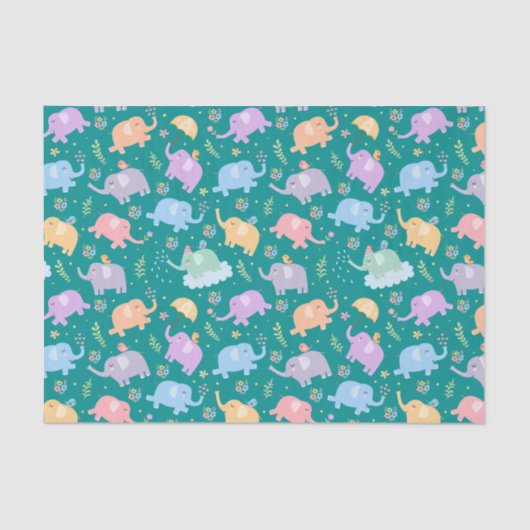 Happy Elephant Garden Party w Umbrellas Blume Seidenpapier (Vorderseite)
