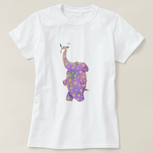 Happy Elephant mit Blume Funny T - Shirt (Design vorne)