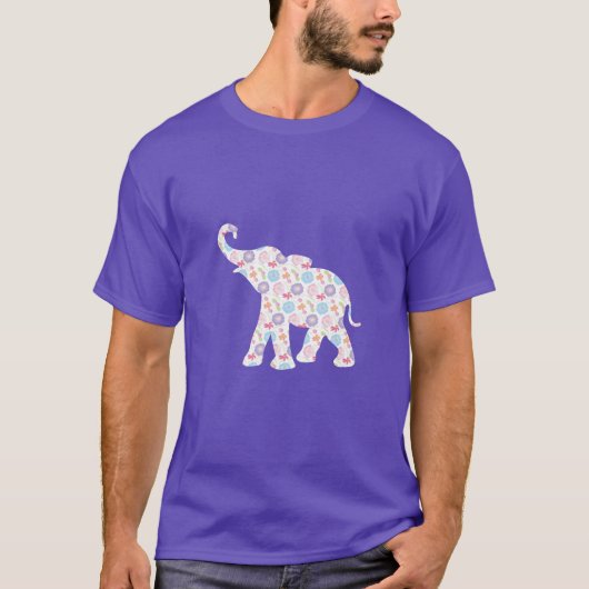 Happy Elephant mit Blume Pattern Einzigartig T-Shirt (Vorderseite)