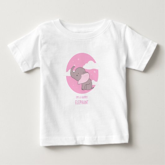 "Happy Elephant" Niedlich Pink Sky Kids Illustrati Baby T-shirt (Vorderseite)
