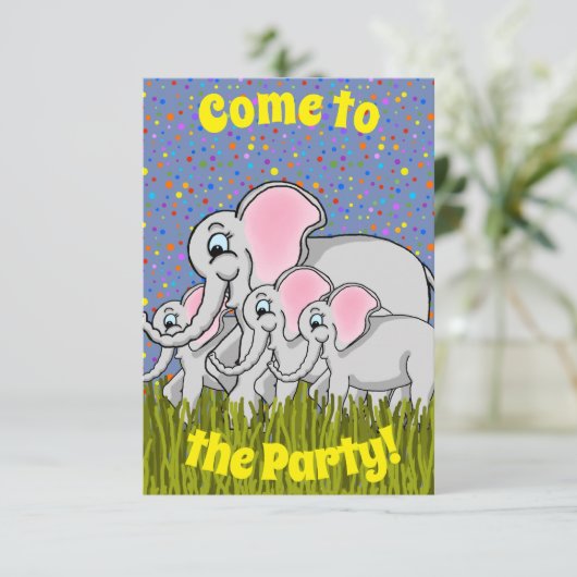 Happy Elephant Party Einladung (Stehend Vorderseite)
