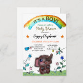 Happy Elephant Rainbow Town Baby Shower Einladung (Vorne/Hinten)