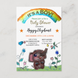 Happy Elephant Rainbow Town Baby Shower Einladung