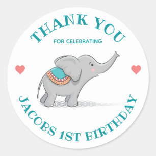 Happy Elephant Vielen Dank Runder Aufkleber