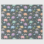 Happy Elephants Birds Night Sky Wolken Regenbogen Geschenkpapier (Flach)