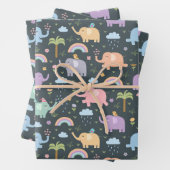 Happy Elephants Birds Night Sky Wolken Regenbogen Geschenkpapier Set (Beispiel)
