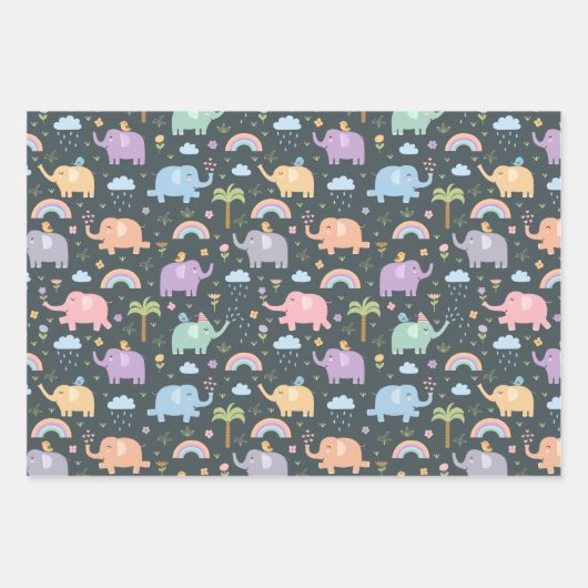 Happy Elephants Medley Mix und Match Geschenkpapier Set (Vorderseite)
