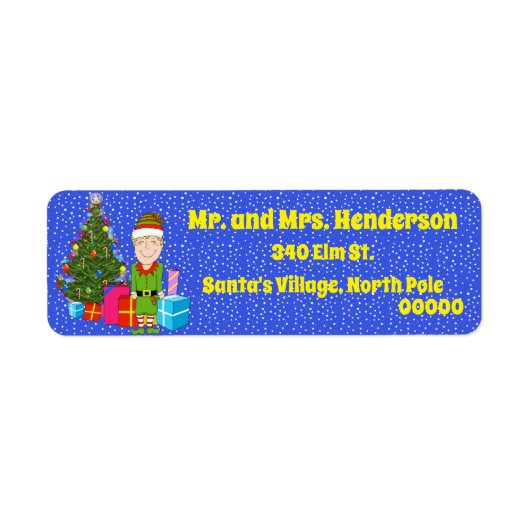 Happy Elf mit Geschenken und Rücksendeadressen-Auf (Vorne)