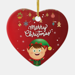 Happy Elf Red Merry Christmas Keramik Ornament