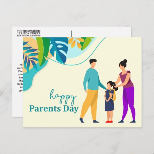 Happy Eltern Tag Postkarte Vollfarbig (Vorne/Hinten)