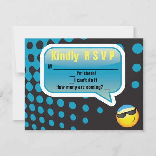 HAPPY EMOJI Bar Bat Mitzvah Antwort Karte blau (Vorderseite)